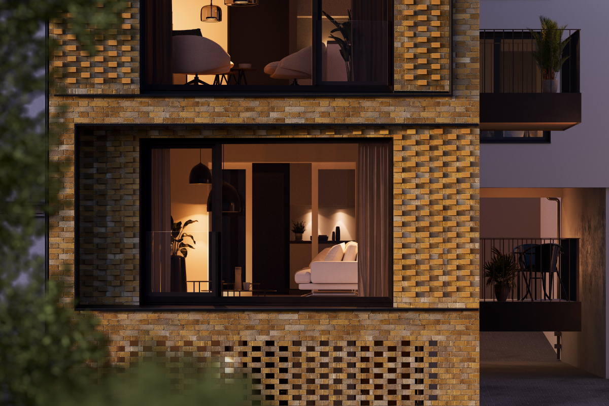 Klinkerfassade Edelputz Sichtbeton – Riverside Living Pfaffendorf